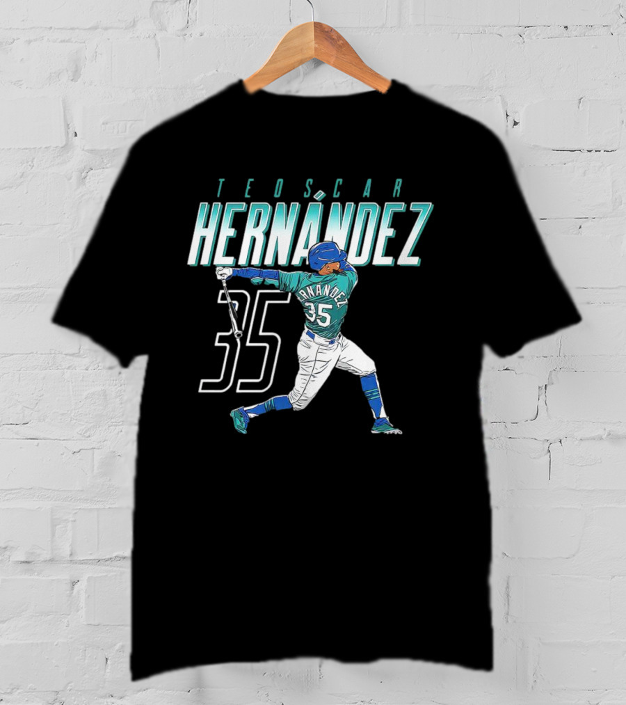 Teoscar Hernández Mariners 35 Swinging Action T-Shirt