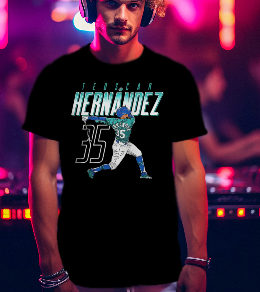 Teoscar Hernández Mariners 35 Swinging Action T-Shirt