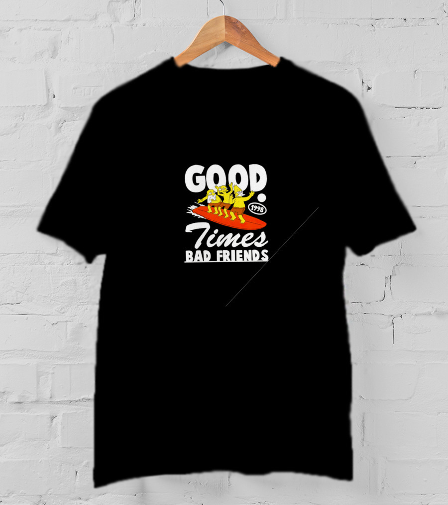 GOOD TIMES BAD FRIENDS 1998 Surfing Cartoon T-Shirt