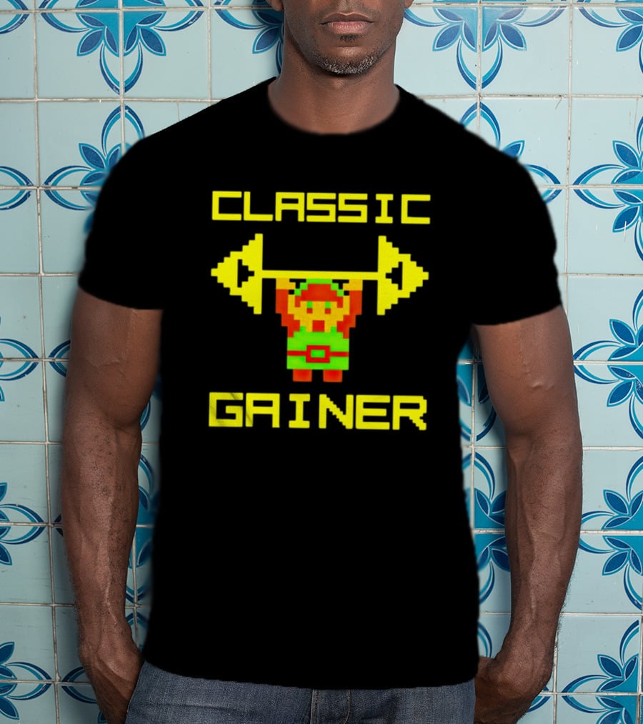 Classic Gainer Pixel Art Gym Game Workout T-Shirt