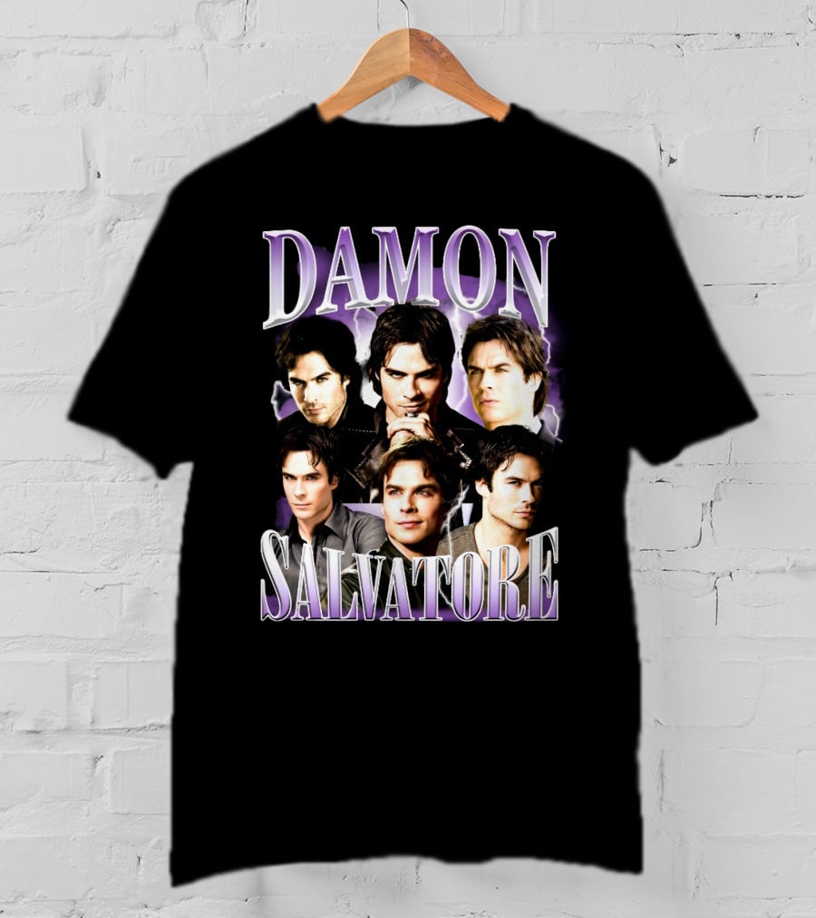 Damon Salvatore Purple Lightning Faces Collage T-Shirt