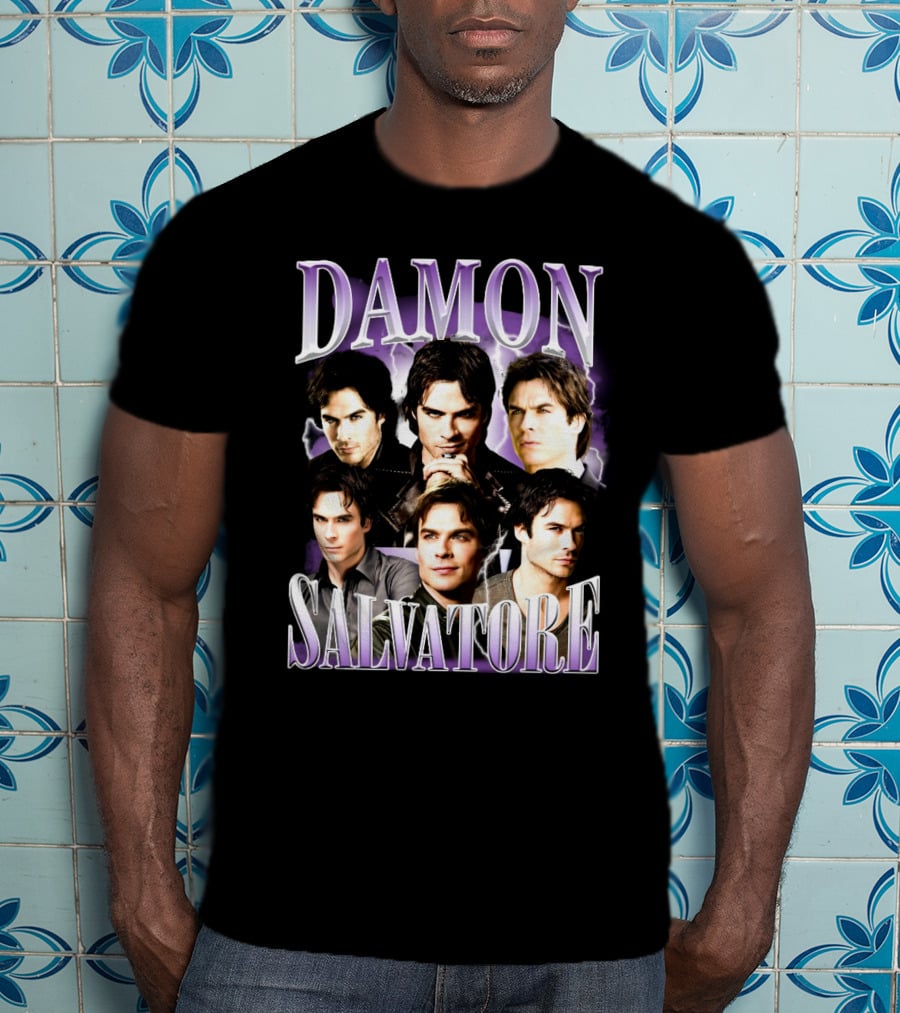 Damon Salvatore Purple Lightning Faces Collage T-Shirt