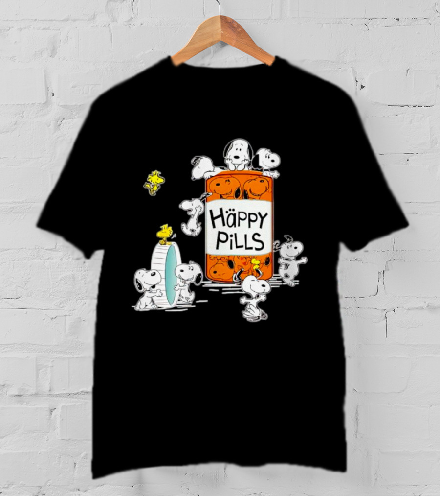 Happi Pills Snoopy Woodstock Cartoon Characters T-Shirt