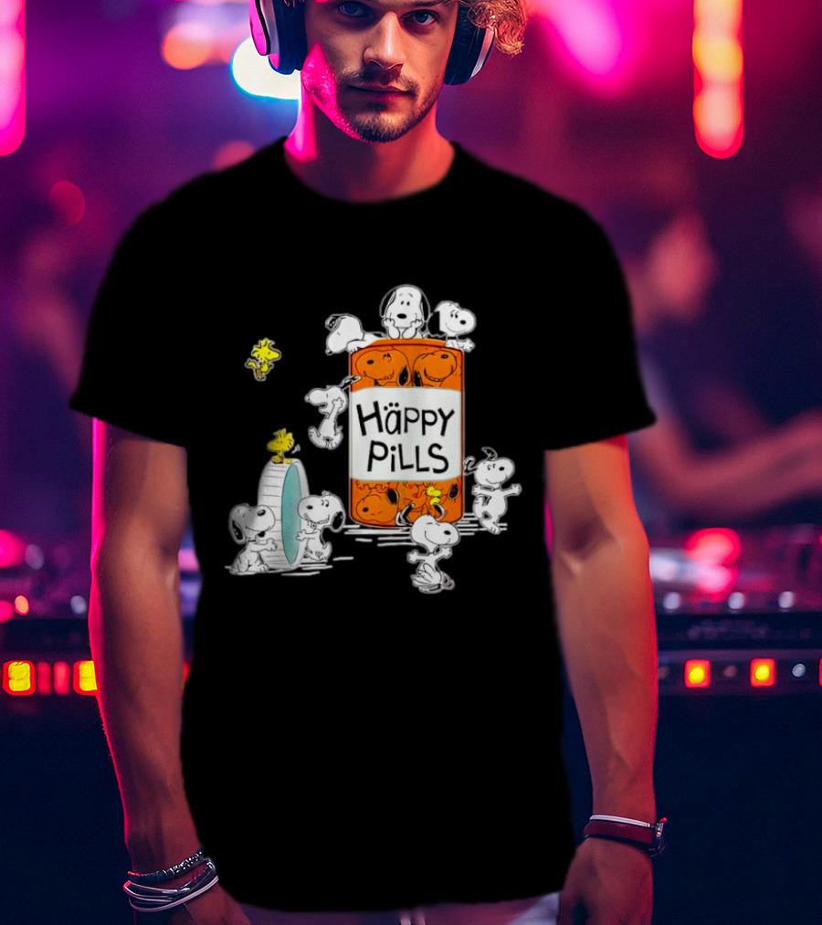 Happi Pills Snoopy Woodstock Cartoon Characters T-Shirt