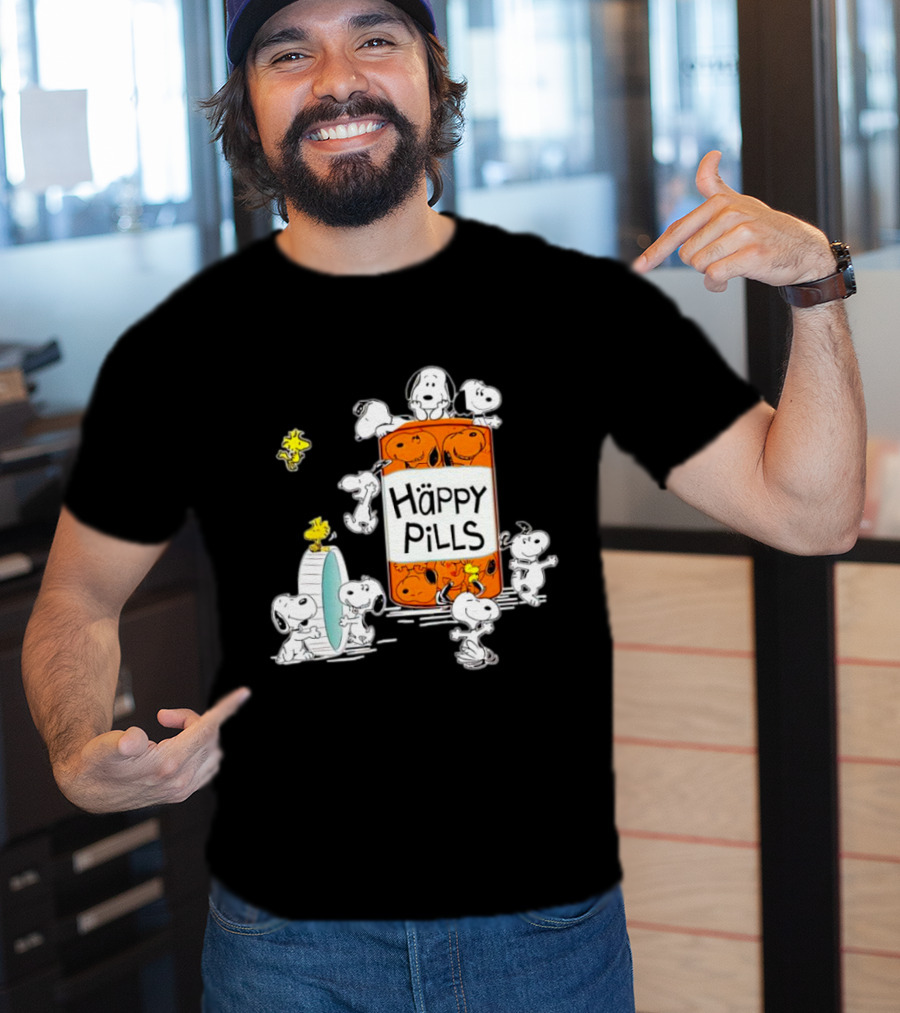 Happi Pills Snoopy Woodstock Cartoon Characters T-Shirt