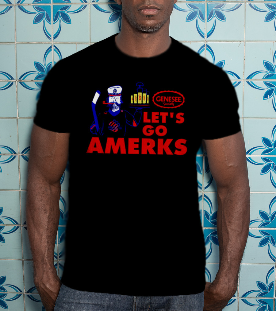 Let's Go Amerks Genesee Specialty Hockey Beer Sailor T-Shirt