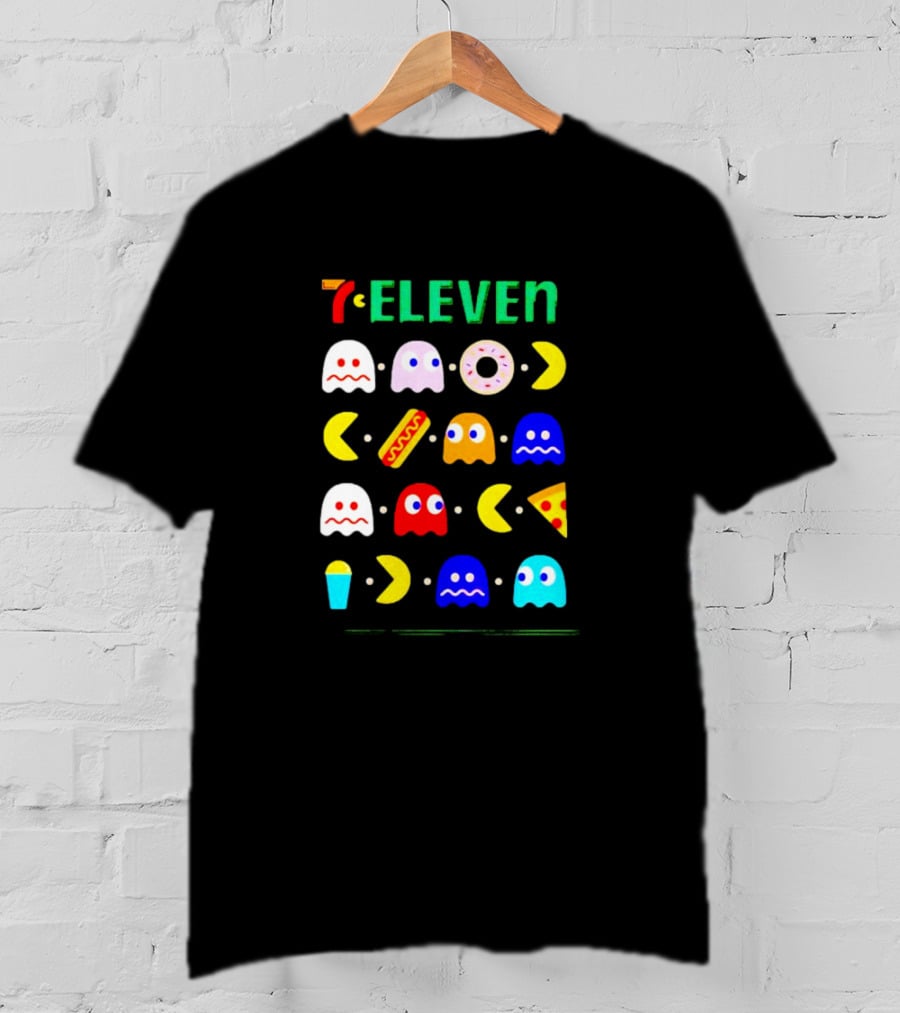 7 Eleven Pac Man Ghosts Donut Hot Dog Pizza Icons T-Shirt