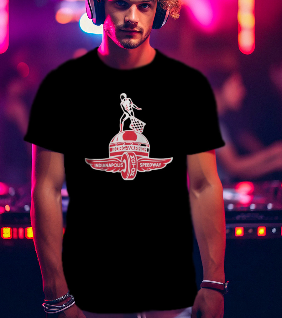 Indianapolis Motor Speedway Borg Warner Winged Wheel Flag Trophy T-Shirt