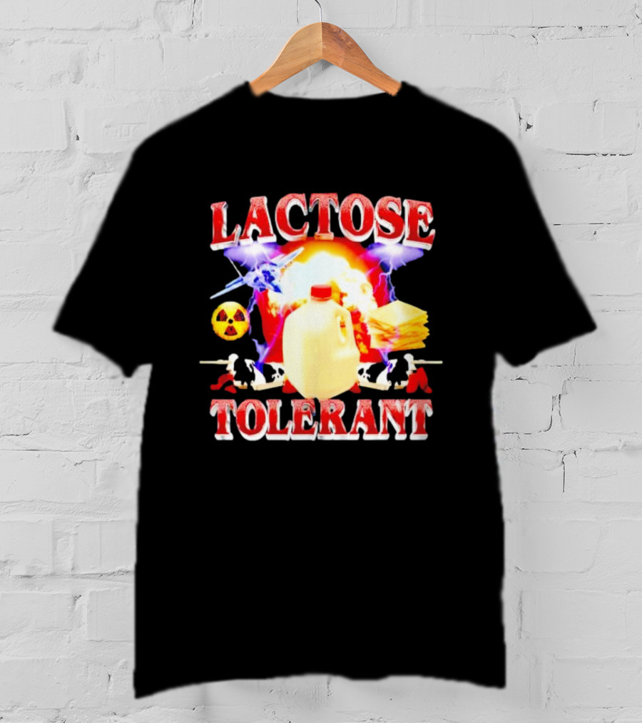 Lactose Tolerant Milk Jug Cheese Nuclear Symbol Cows Explosion T-Shirt