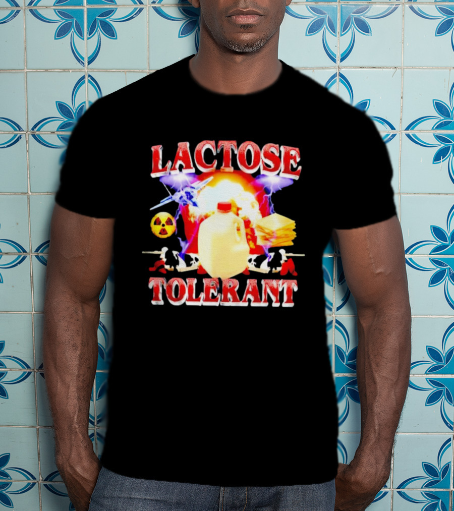 Lactose Tolerant Milk Jug Cheese Nuclear Symbol Cows Explosion T-Shirt