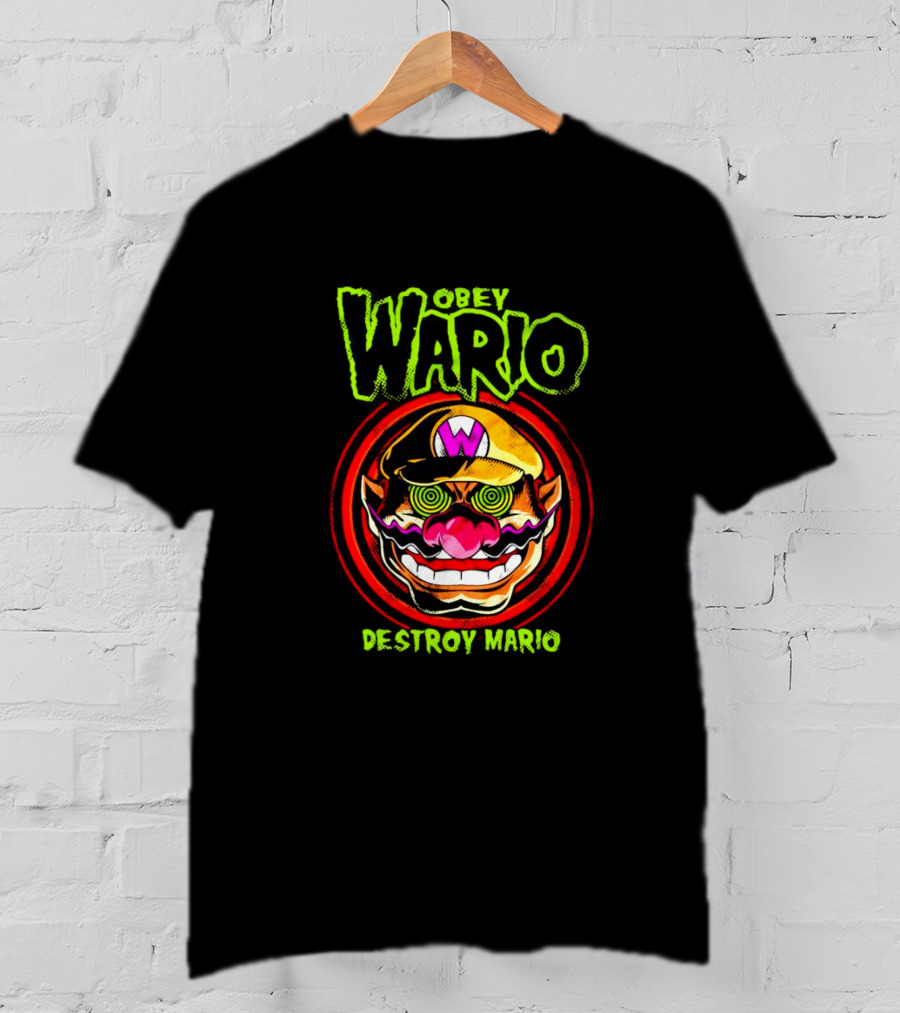 Obey Wario Destroy Mario Retro Gaming T-Shirt