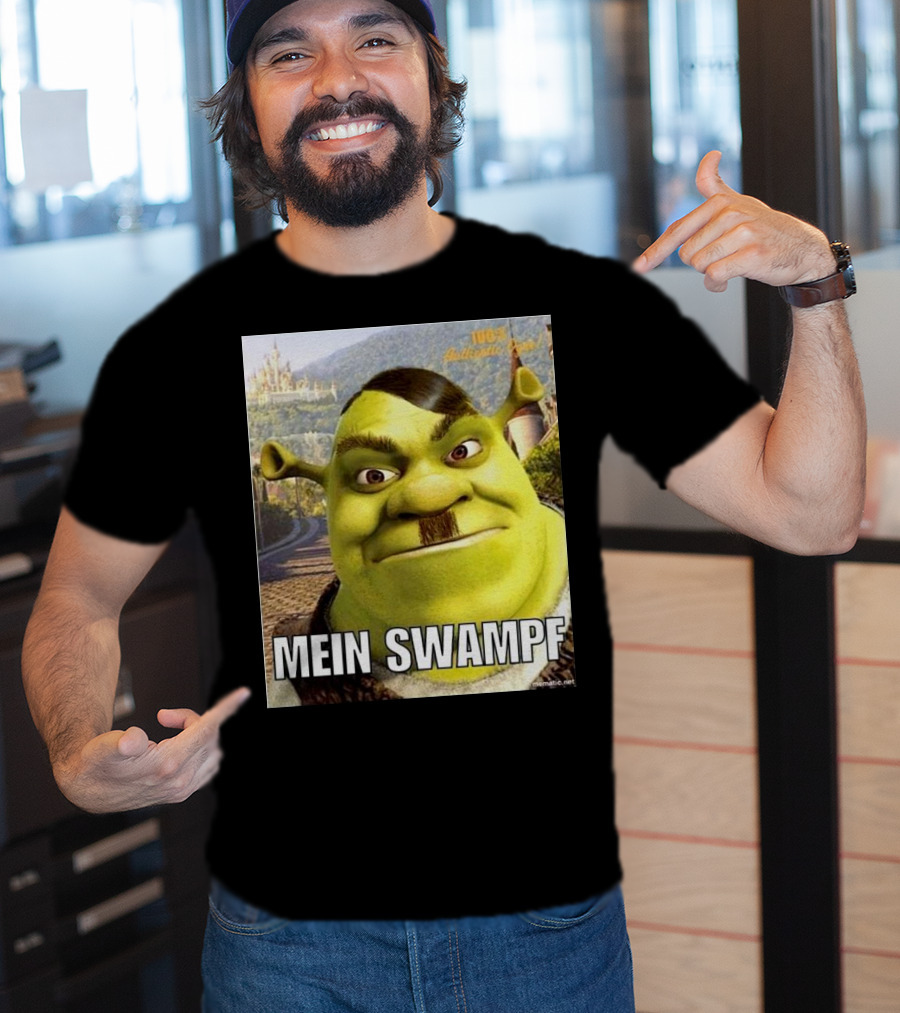 Shrek Mein Swampf Mematic Pixel Art Castle Background T-Shirt