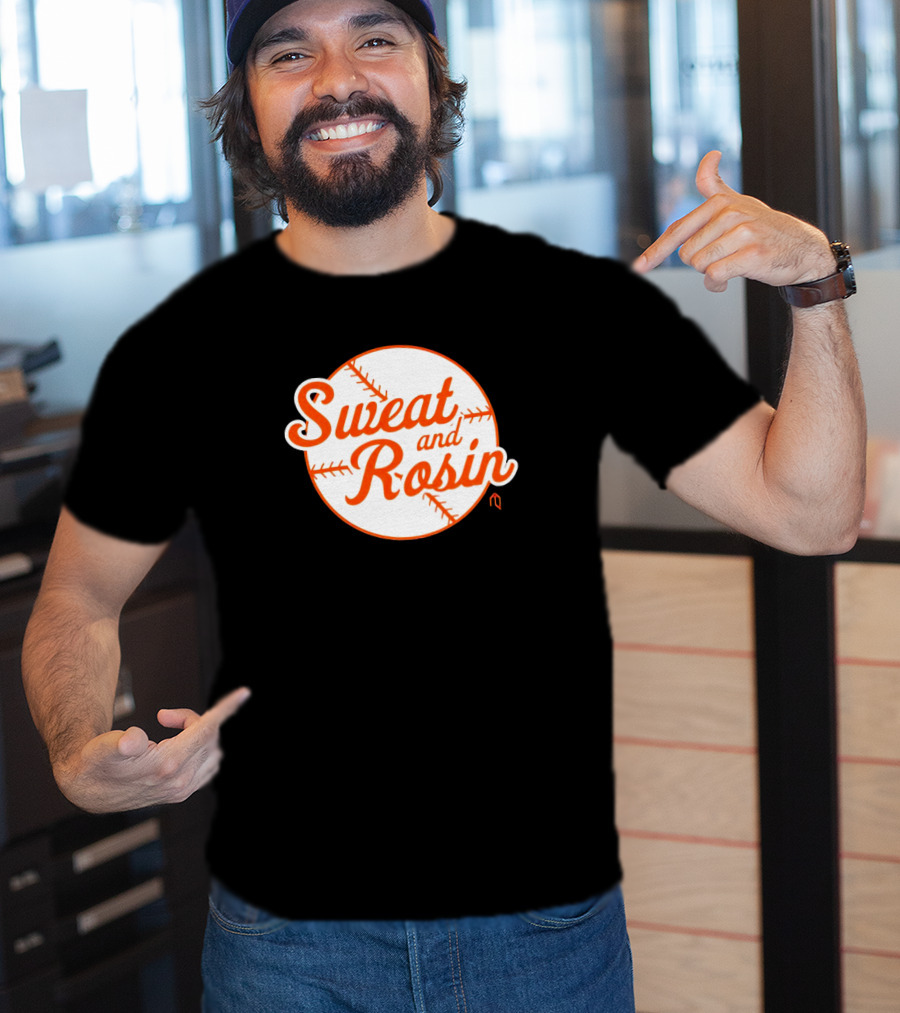 Sweat And Rosin Baseball White Orange Baseball Stitch Circular T-Shirt