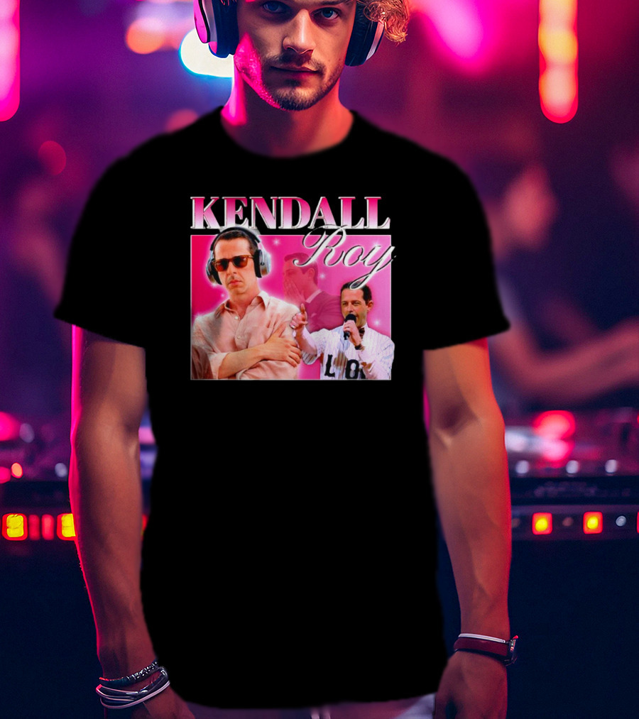 Kendall Roy Vintage Homage Pink Background Music And Microphone T-Shirt