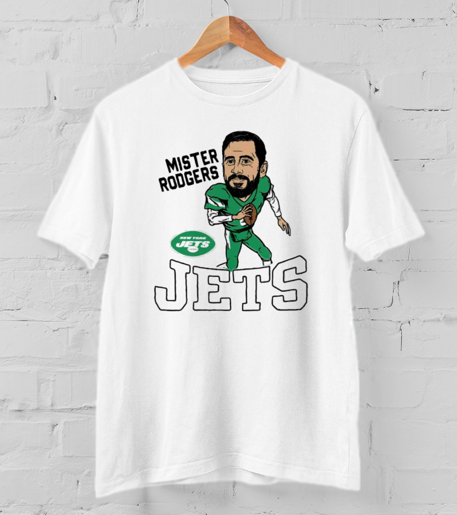 Mister Rodgers New York Jets Aaron Rodgers Caricature T-Shirt
