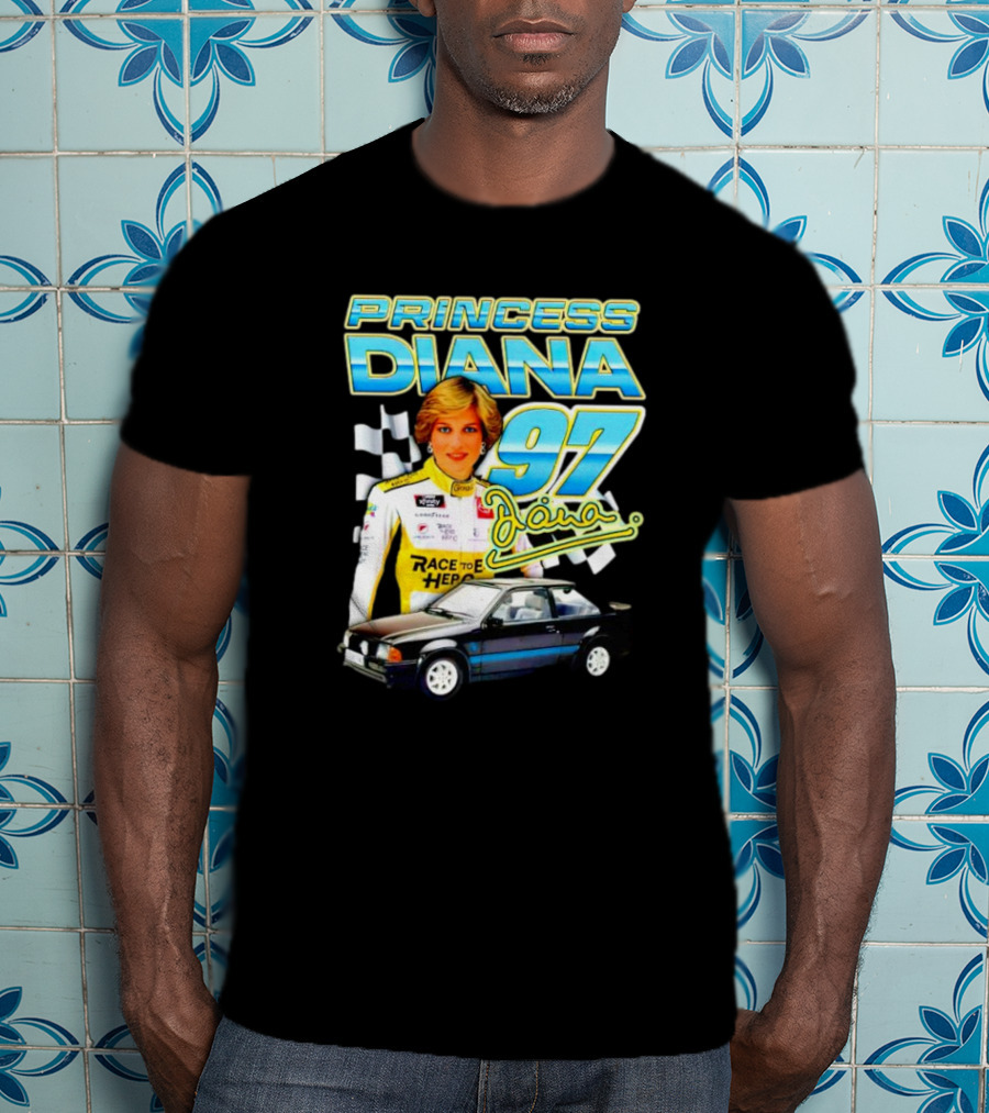 Princess Diana Race To Hero 97 Racing Diana Car Checkered Flags T-Shirt