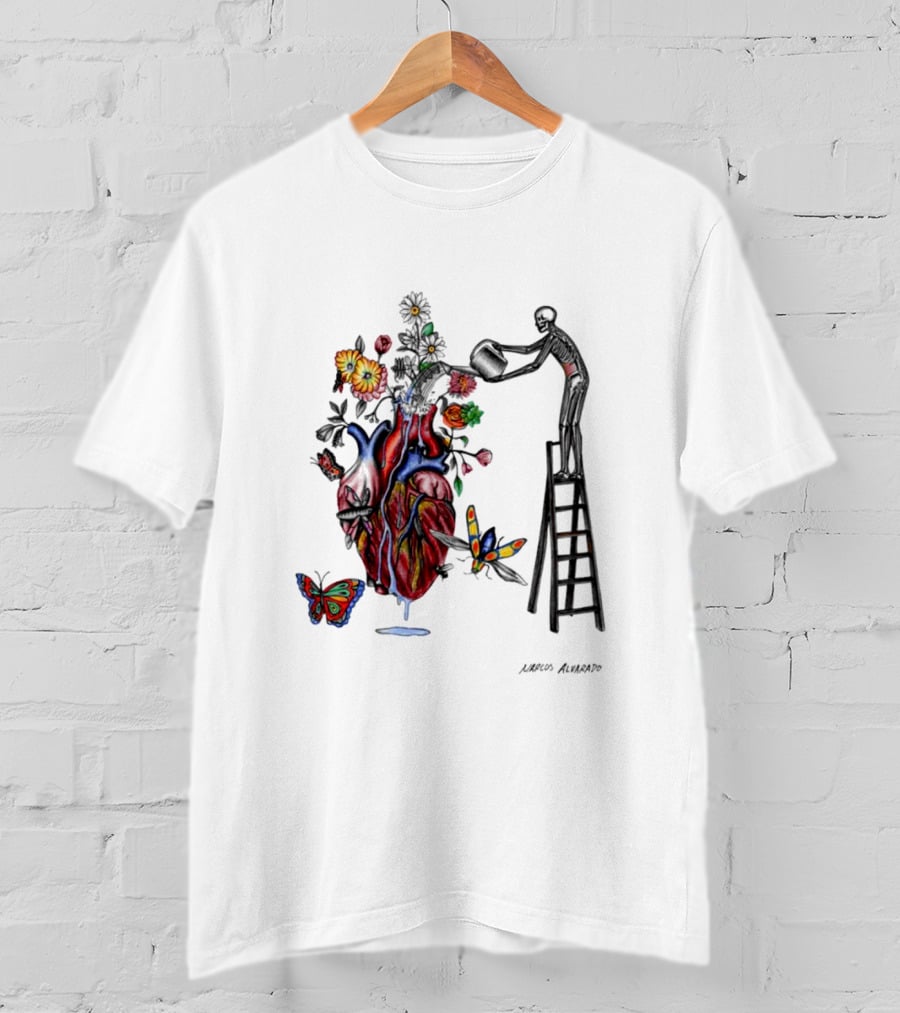 Skeleton Watering Yourself Heart Vase By Laro Amaral T-Shirt