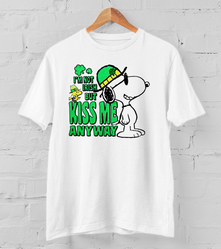 Snoopy Woodstock I'm Not Irish But Kiss Me Anyway St Patrick's Day T-Shirt