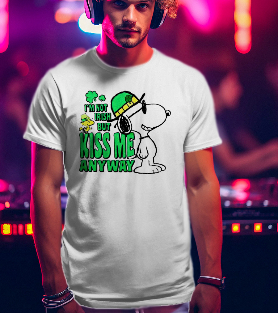Snoopy Woodstock I'm Not Irish But Kiss Me Anyway St Patrick's Day T-Shirt