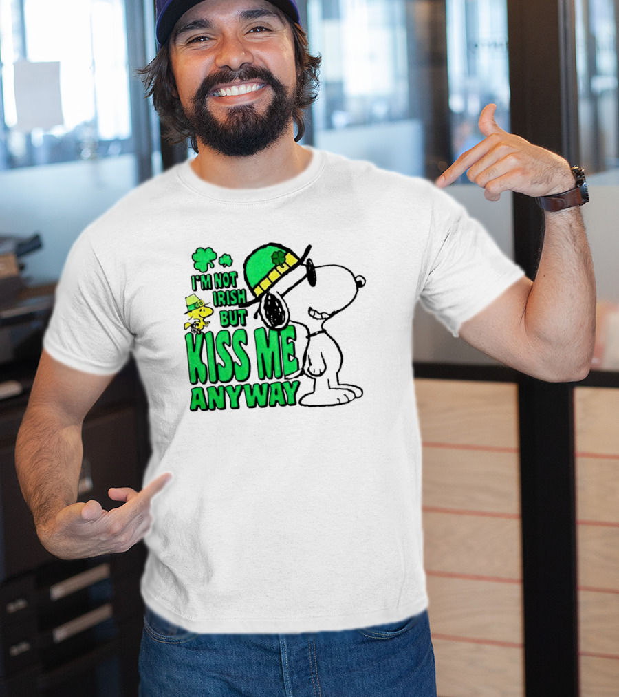Snoopy Woodstock I'm Not Irish But Kiss Me Anyway St Patrick's Day T-Shirt
