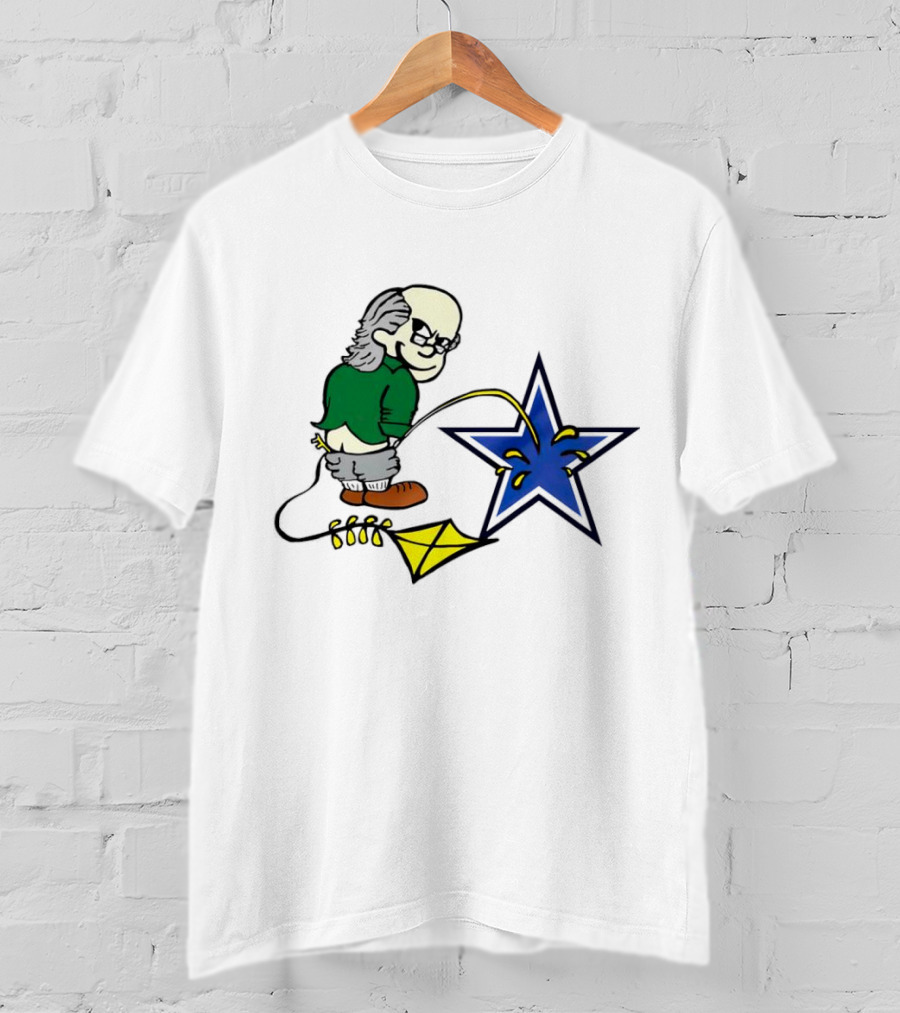 Ben Franklin With Kite Whizzing On Blue Cowboy Star T-Shirt