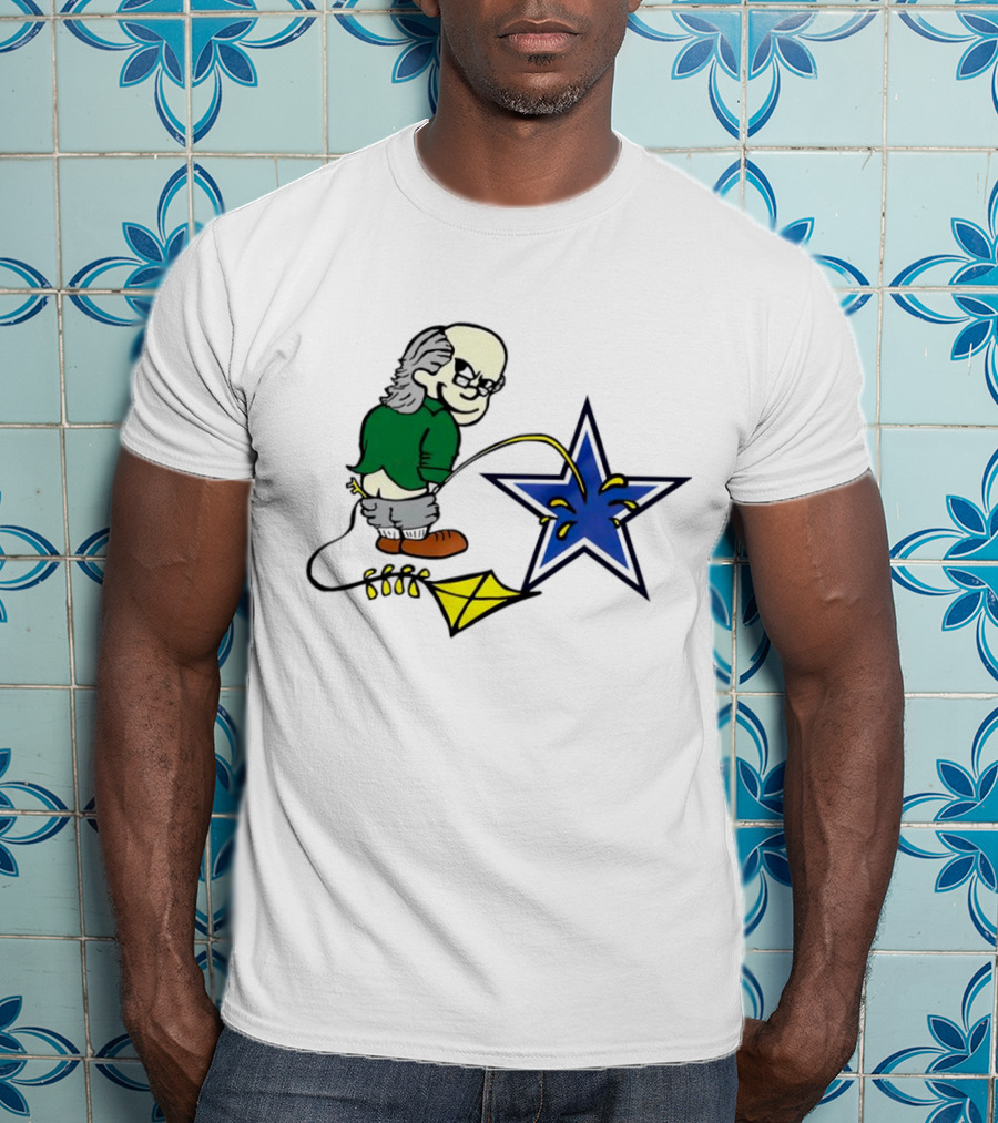 Ben Franklin With Kite Whizzing On Blue Cowboy Star T-Shirt