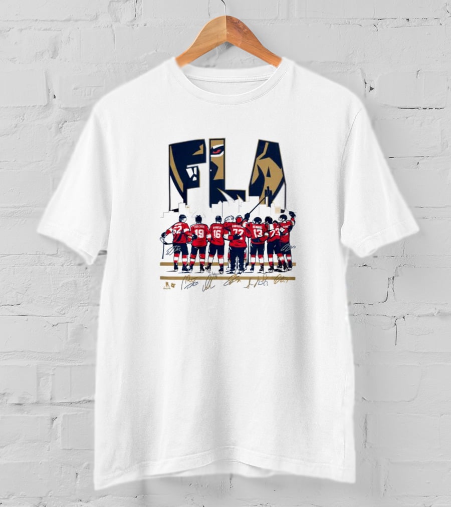Florida Panthers FLA Team Player Signatures And Hockey T-Shirt