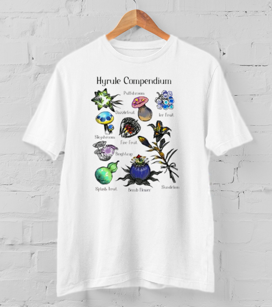 Hyrule Compendium Flora Vol. 2 Featuring Paddockhemp Dazzlefruit Ice Fruit Skippobono Fire Peapod Bomb Stockblossom Splash Fruit T-Shirt
