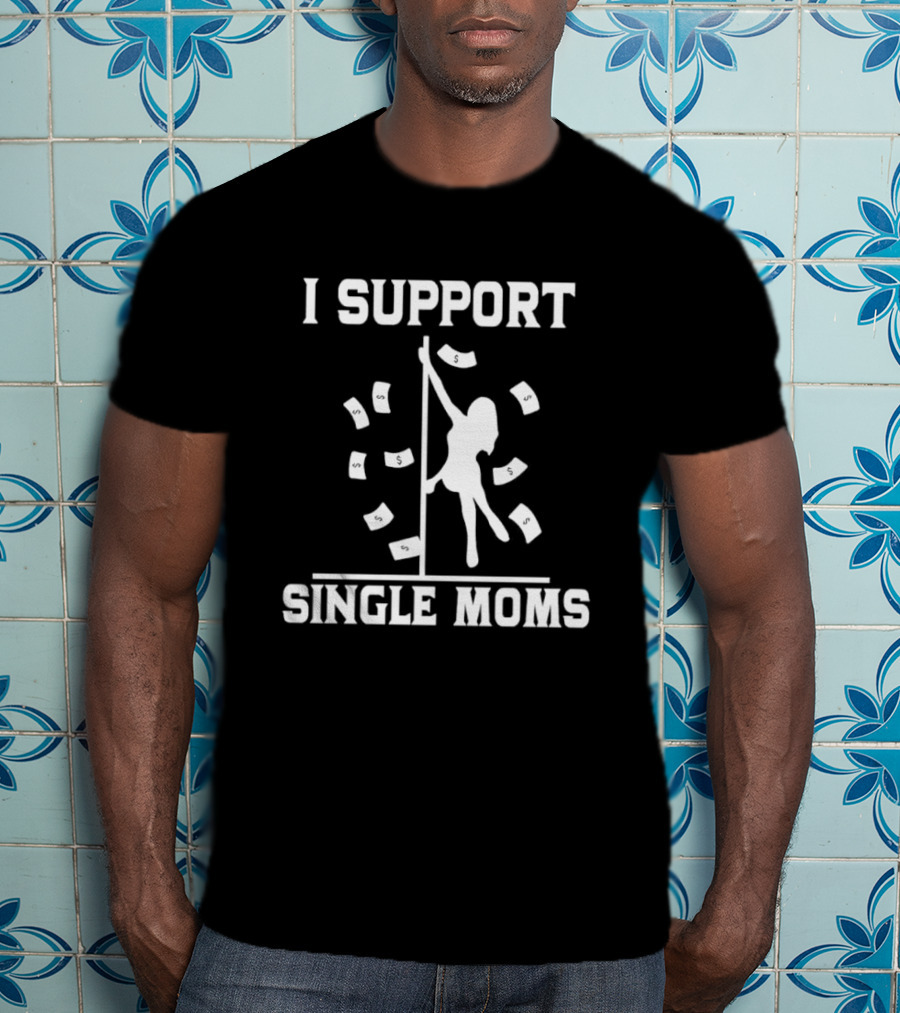 I Support Single Moms Pole Dance Silhouette With Dollar Bills T-Shirt