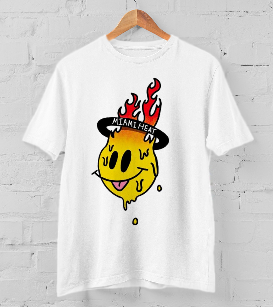 Miami Heat Flaming Melting Smiley Basketball T-Shirt