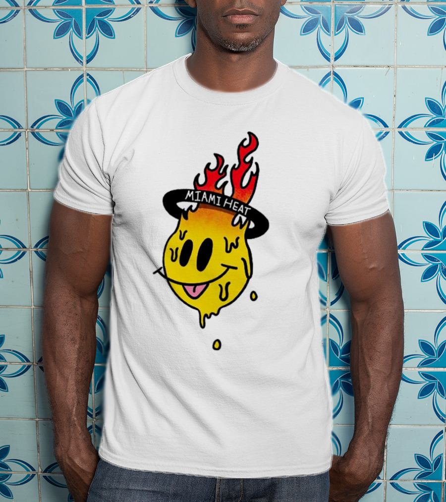 Miami Heat Flaming Melting Smiley Basketball T-Shirt