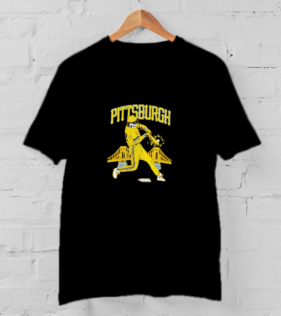 Pittsburgh Skeleton Baseball With Bridges And Pirate T-Shirt