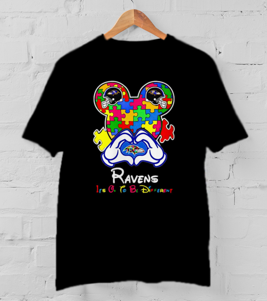 Ravens Autism Love It's Okay To Be Different Baltimore Ravens T-Shirt
