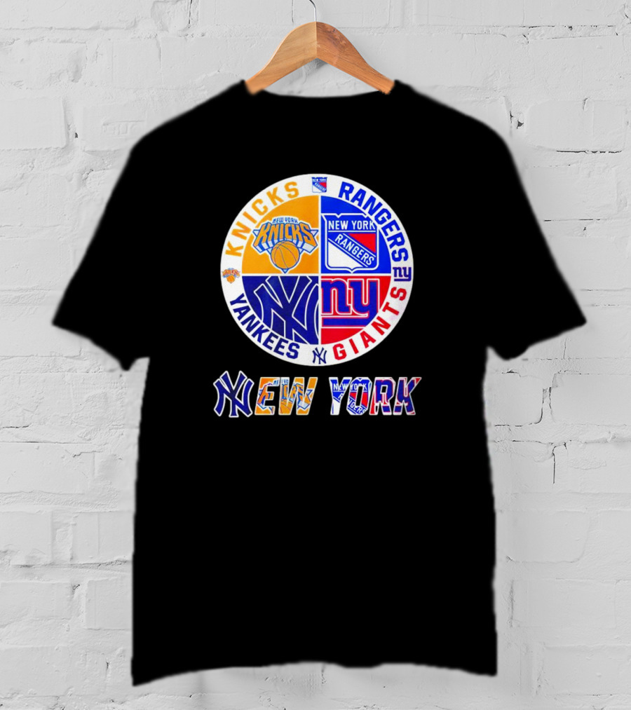 Knicks Rangers Yankees Giants New York Sports Logos Collection T-Shirt