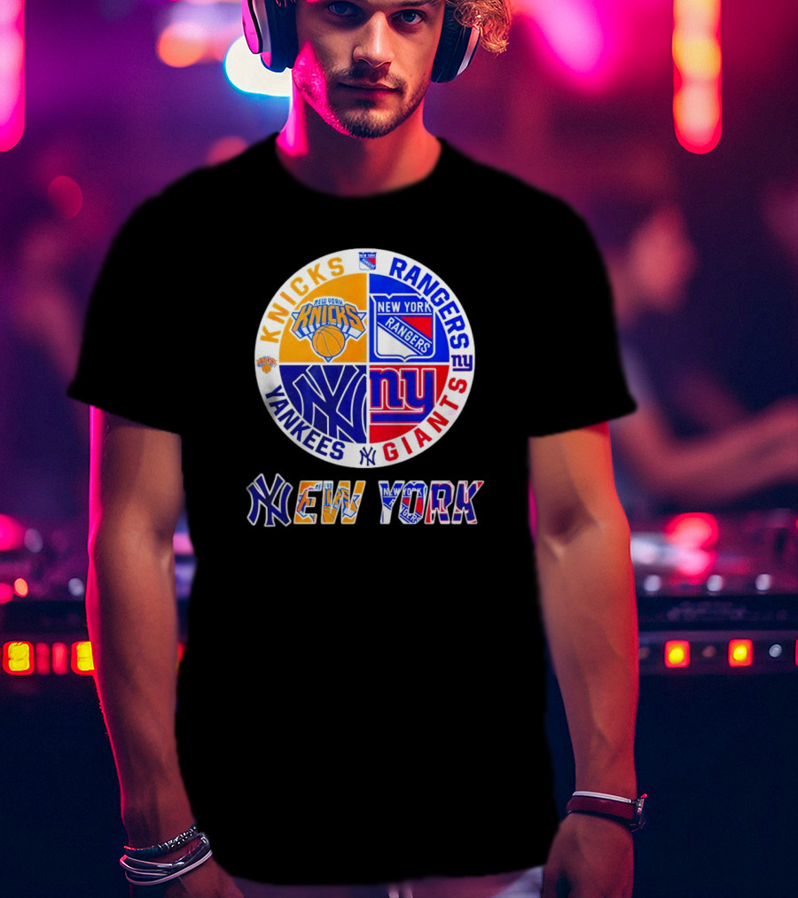 Knicks Rangers Yankees Giants New York Sports Logos Collection T-Shirt