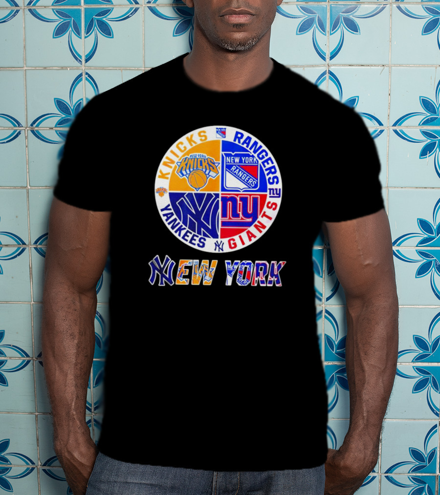 Knicks Rangers Yankees Giants New York Sports Logos Collection T-Shirt