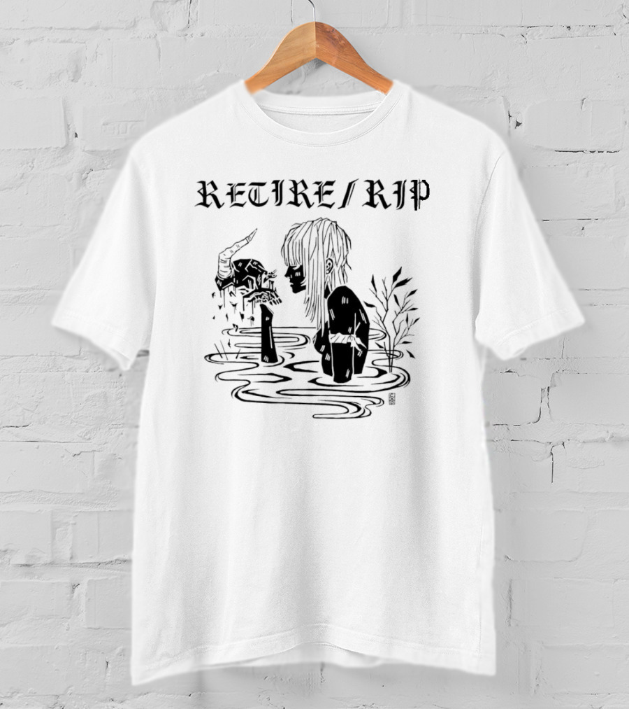 RETIRE RIP Skull Water Scene Dark T-Shirt