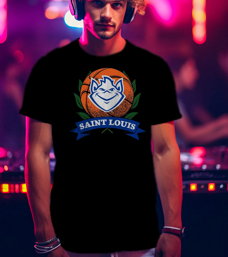 Saint Louis Billikens Basketball Emblem With Iconic Mascot And Orange Basketball T-Shirt