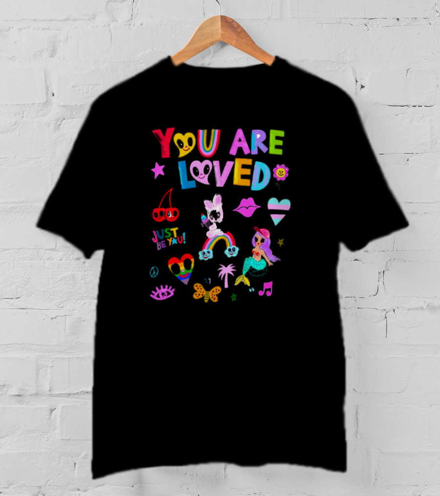 YOU ARE LOVED JUST BE YOU Rainbow Heart Mermaid Butterfly Palm Tree Peace T-Shirt
