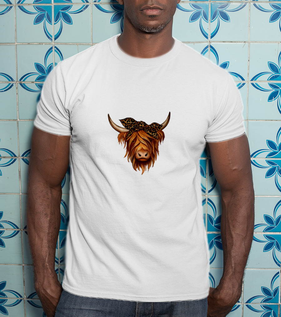 Highland Cattle Leopard Print Bow T-Shirt