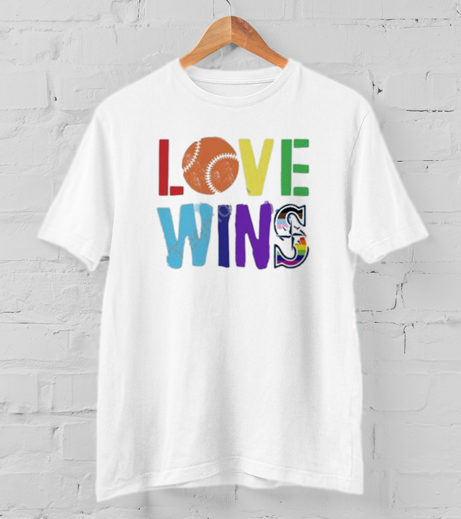 Maverick Love Wins Seattle Mariners Pride Baseball Rainbow T-Shirt