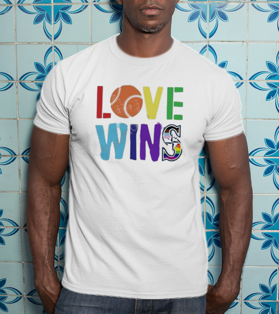 Maverick Love Wins Seattle Mariners Pride Baseball Rainbow T-Shirt