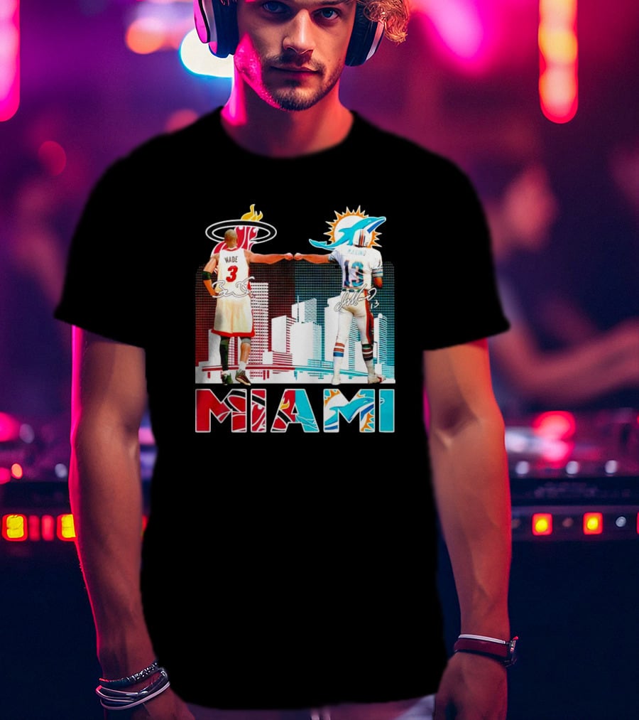 Miami Heat Dwyane Wade And Miami Dolphins Dan Marino Iconic Fist Bump Signatures T-Shirt