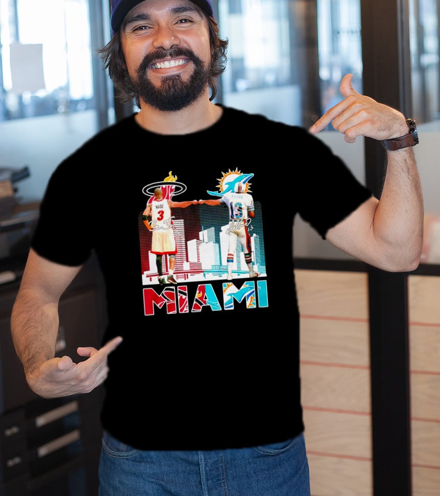 Miami Heat Dwyane Wade And Miami Dolphins Dan Marino Iconic Fist Bump Signatures T-Shirt