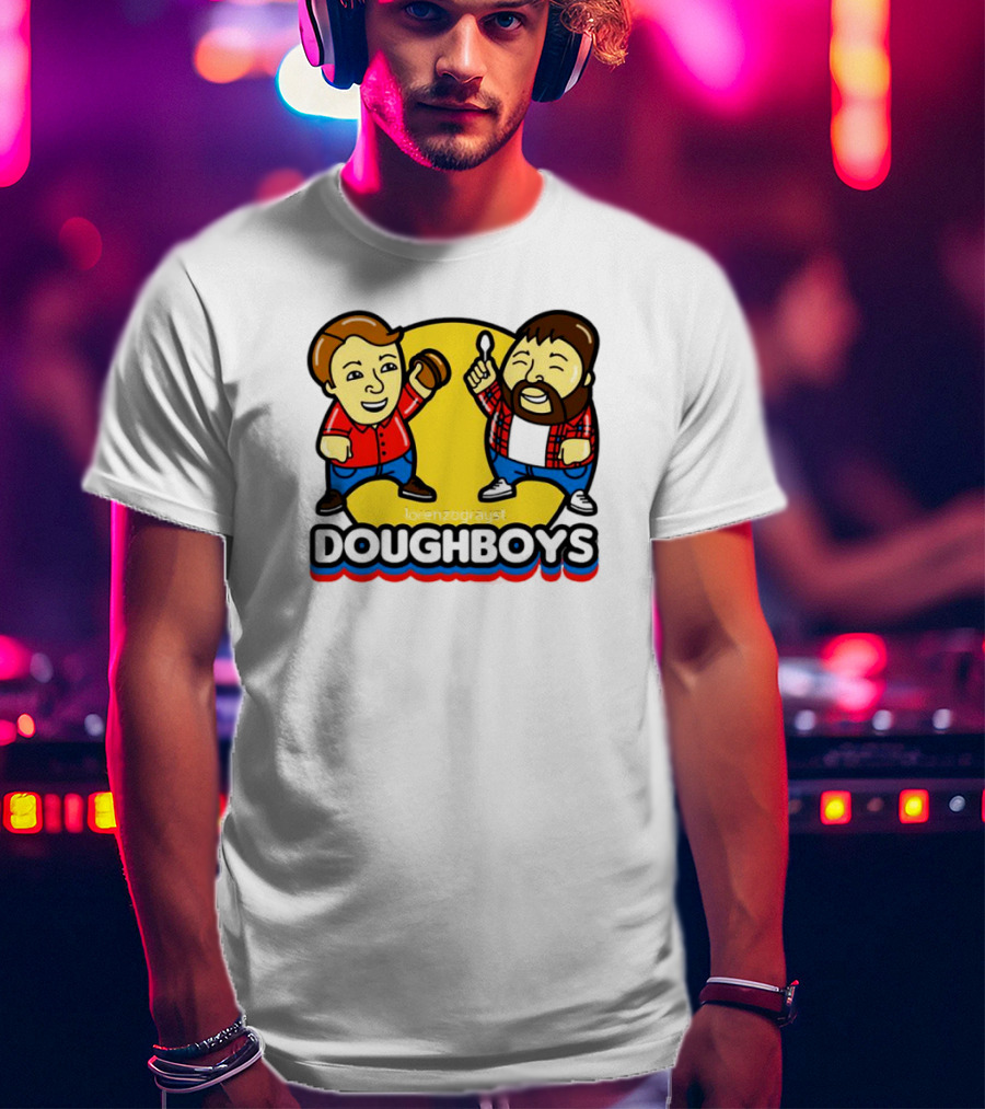 Doughboys Podcast Cartoon Characters Holding Food Items T-Shirt