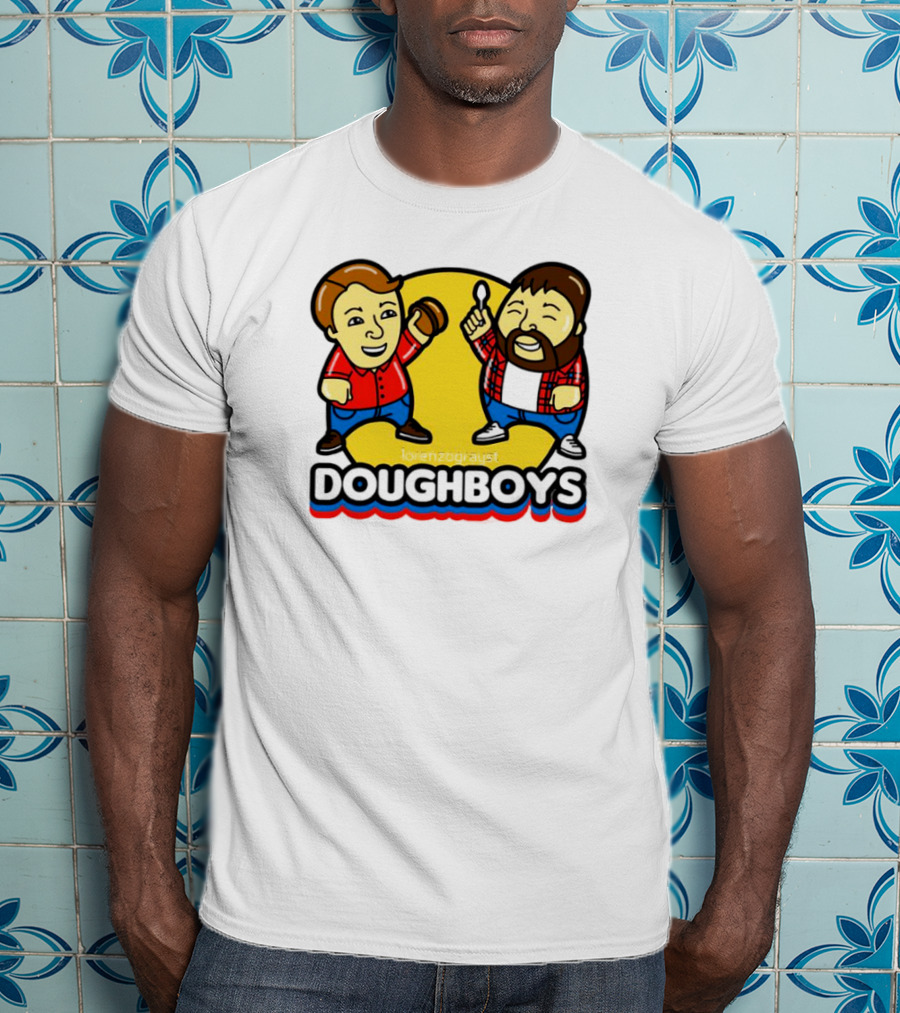 Doughboys Podcast Cartoon Characters Holding Food Items T-Shirt