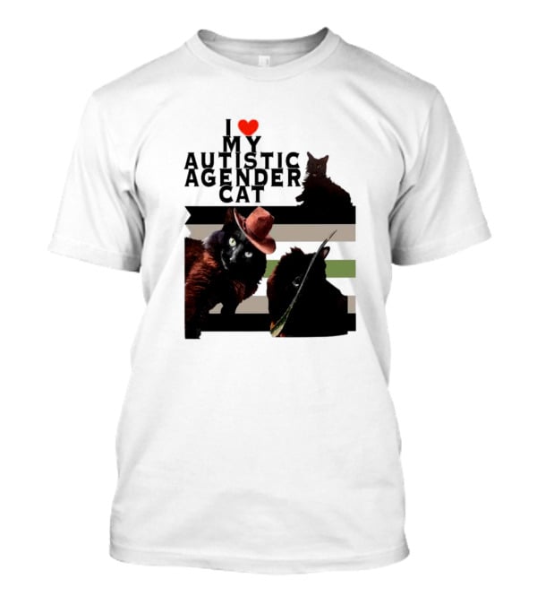 I Love My Autistic Agender Cat With Black Cats On Agender Pride Stripes T-Shirt