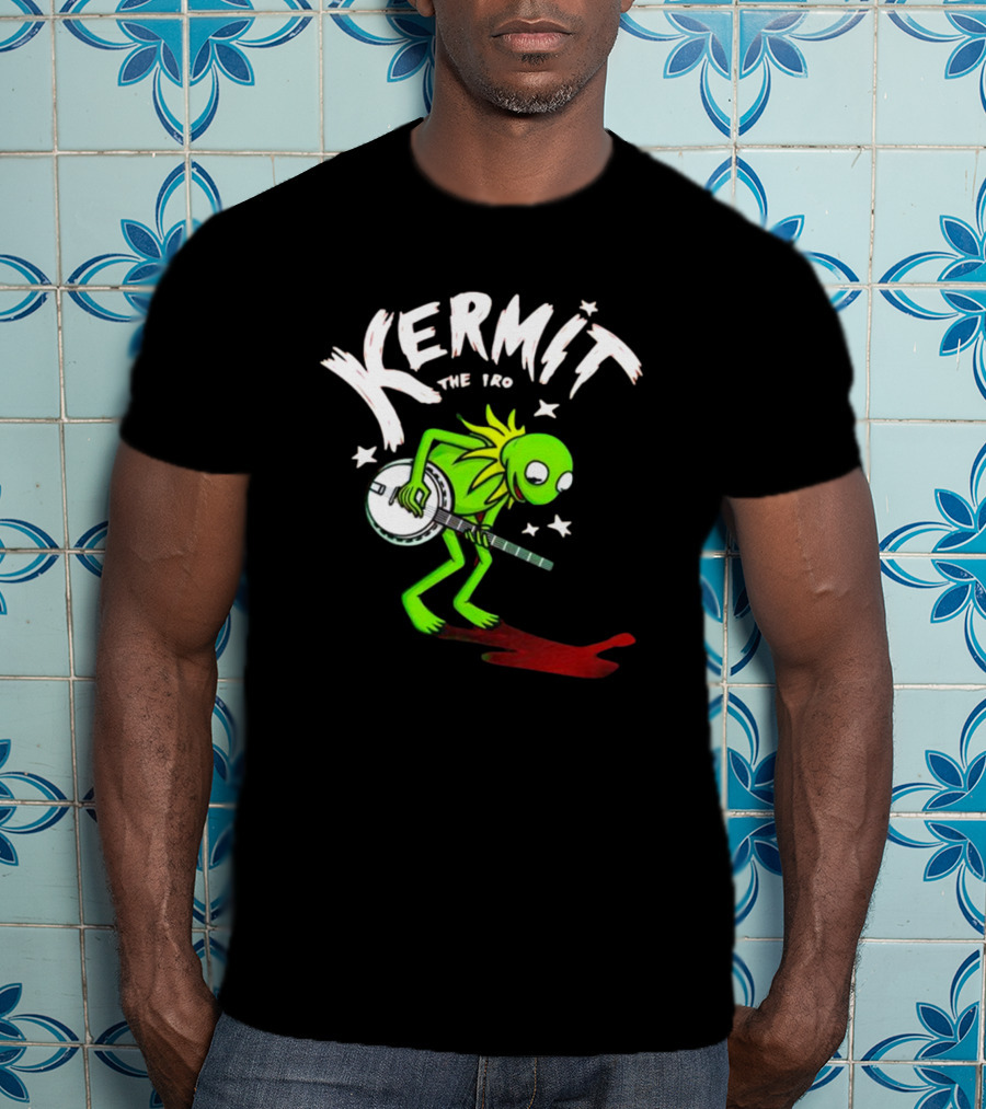 Kermit The Frog Playing Banjo With Stars And Red Shadow T-Shirt