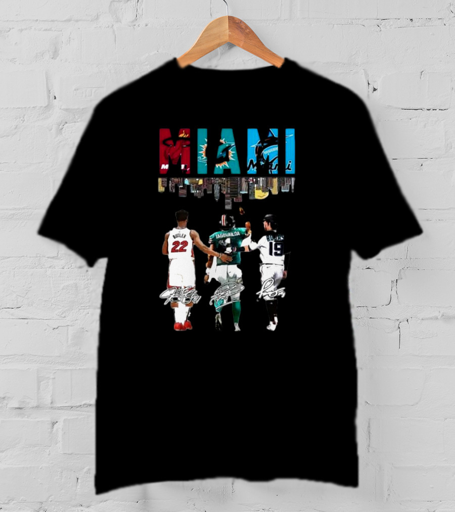Miami Heat Dolphins Marlins Butler Tagovailoa Rojas Signatures T-Shirt