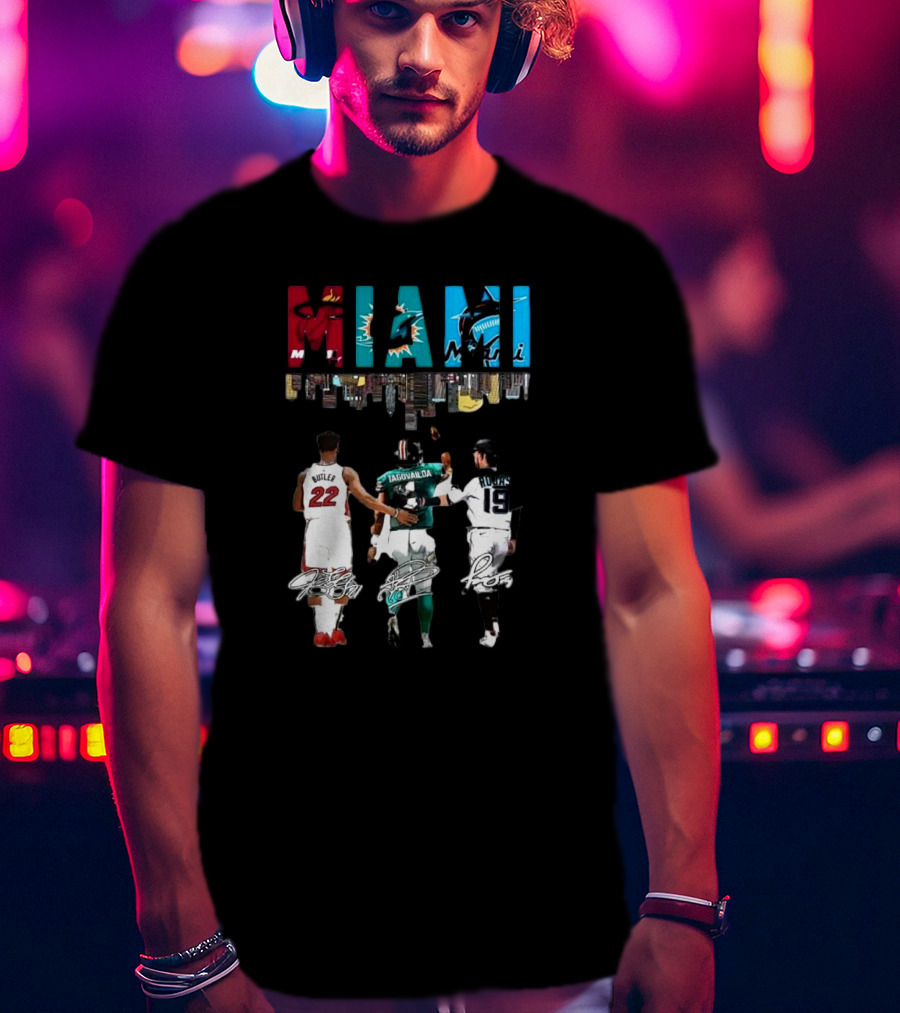 Miami Heat Dolphins Marlins Butler Tagovailoa Rojas Signatures T-Shirt